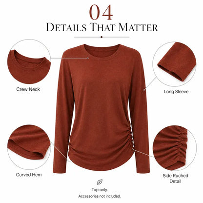 Womens Long Sleeve Shirts Ruched Hem Fall Tops Lightweight Sweaters🧶