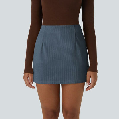 High Waisted Invisible Zipper 2-in-1 Mini A-line Corduroy Casual Skirt 👗