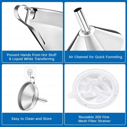 Funnel for Filling Bottles, 5 Inch Food Grade Stainless Steel Kitchen Funnel with 200 Mesh Filter Strainer🔥