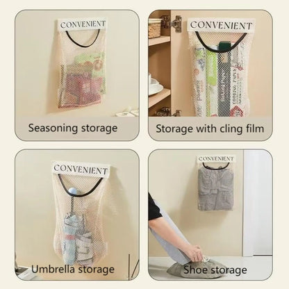 Grocery Garbage Bag Holder Trash Bag Dispenser Sticky Wall Mounted Mesh🛒