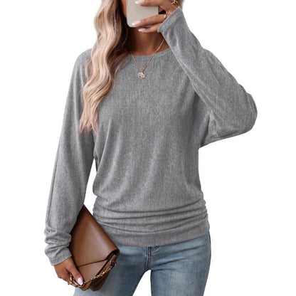 Womens Long Sleeve Shirts Ruched Hem Fall Tops Lightweight Sweaters🧶