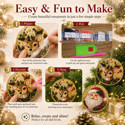 6Pcs/12Pcs Christmas DIY Diamond Painting Ornaments Kit, Xmas Tree Hanging Pendant🎄