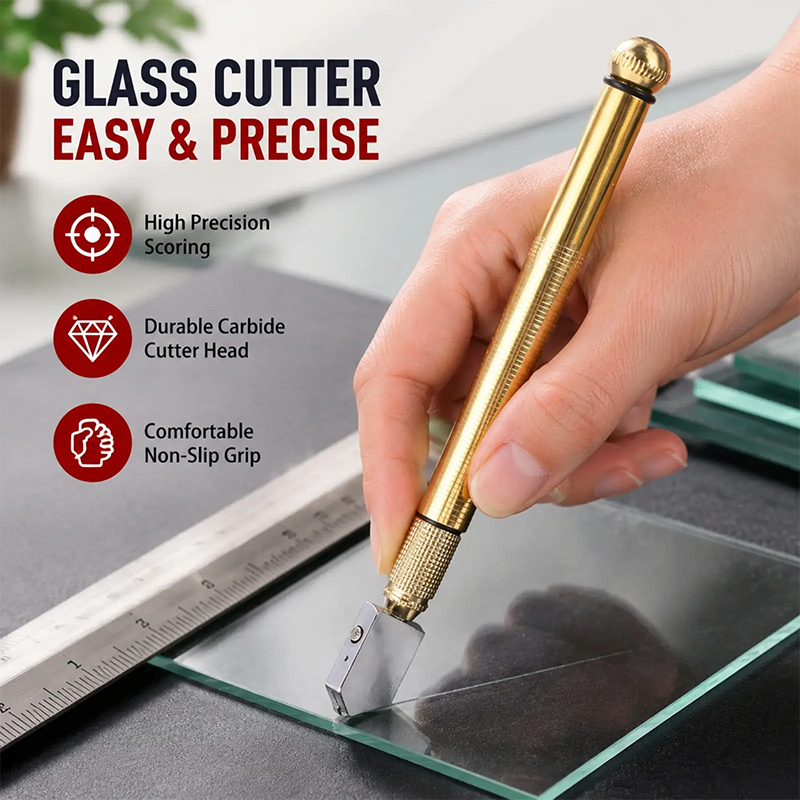 Diamond Head Glass Cutter Tool for 3-15mm Glass & Mirrors, Heavy Duty Steel Blade🛠️