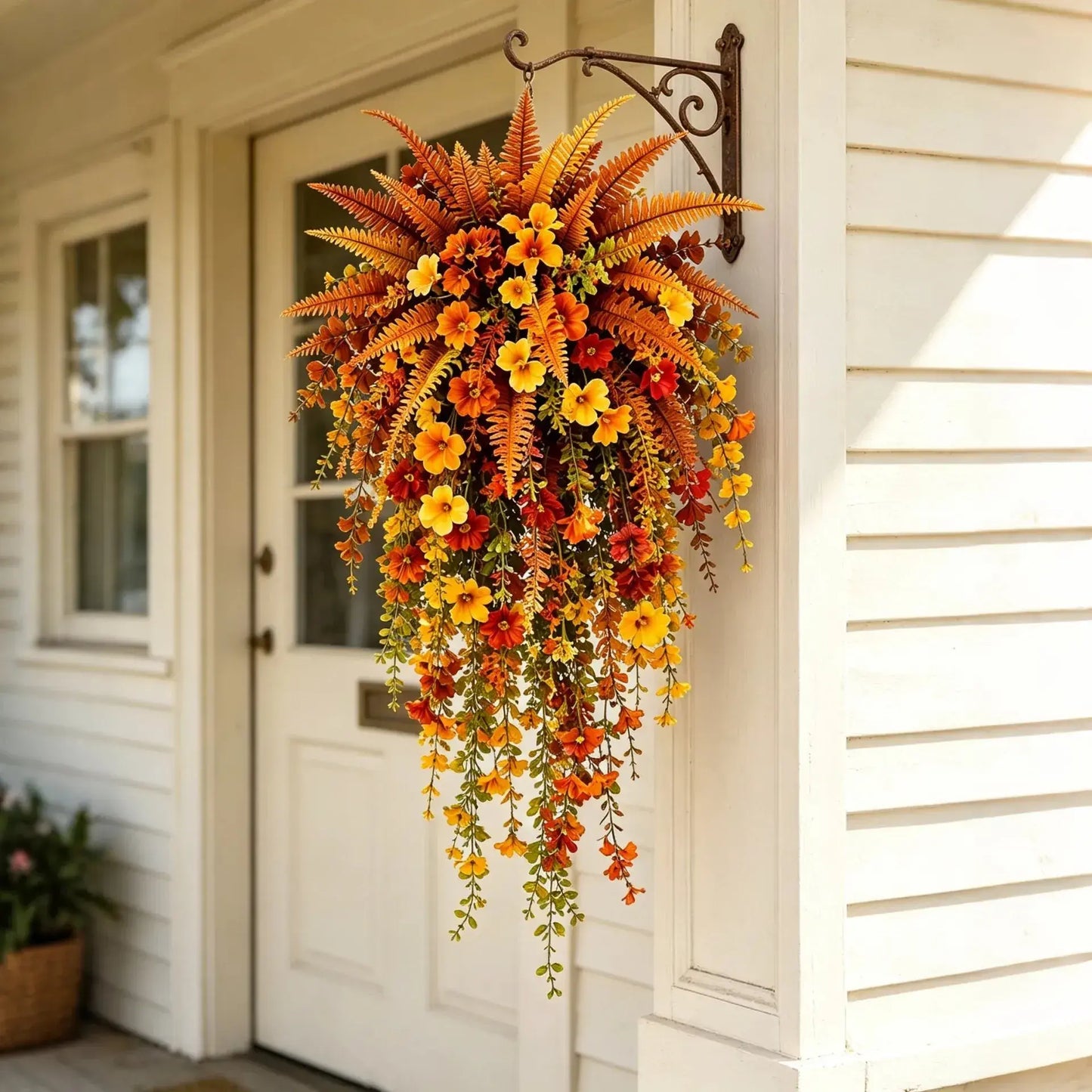 UV-resistant artificial Boston fern plant, realistic large outdoor hanging autumn faux plant🍂