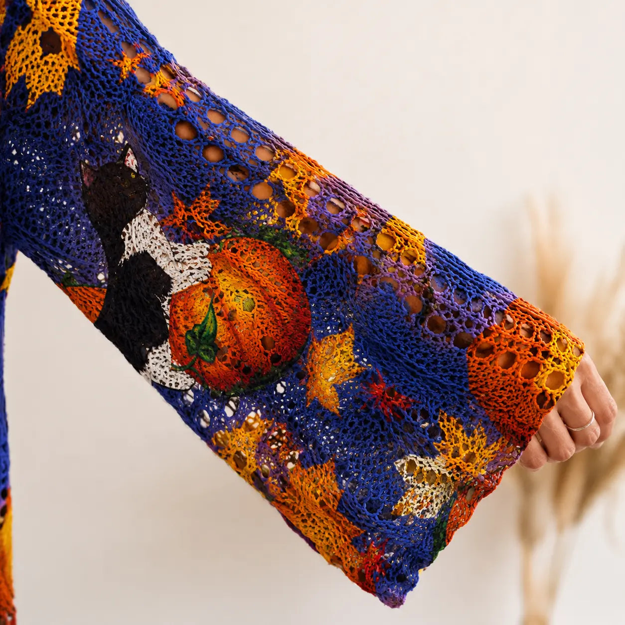 Women's Long-Sleeve Style Knitwear Piece, Halloween Pumpkin-Bat Print Casual Fall Pullover🎃