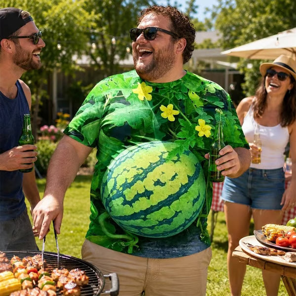 Funny Men's Watermelon Graphic T-Shirt, Fruit Print Summer Tee🍉