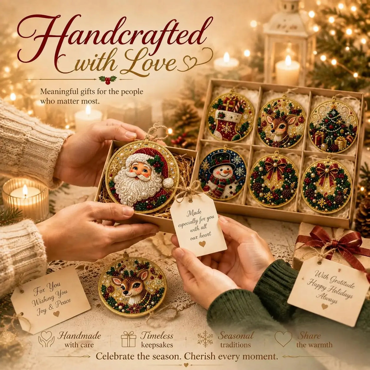 6Pcs/12Pcs Christmas DIY Diamond Painting Ornaments Kit, Xmas Tree Hanging Pendant🎄