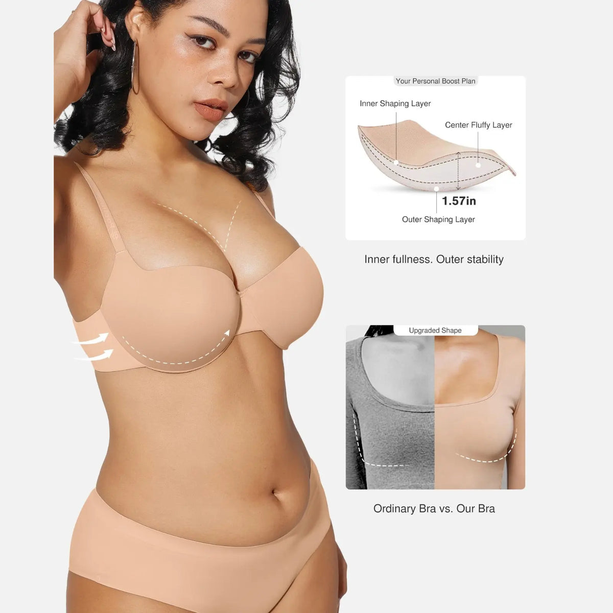 Women's T-Shirt Bra Add 2 Cups Lift Seamless Push Up Padded Underwire Comfort Everyday Bra🌸