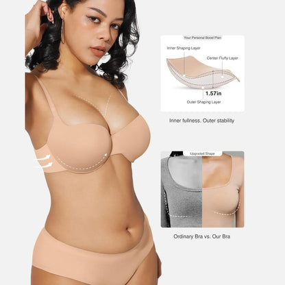 Women's T-Shirt Bra Add 2 Cups Lift Seamless Push Up Padded Underwire Comfort Everyday Bra🌸
