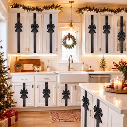 6 Pcs Red Christmas Cabinet Ribbons Bows for Kitchen Large Christmas Door Ribbon Cabinet Bows Locker 🎀🎄