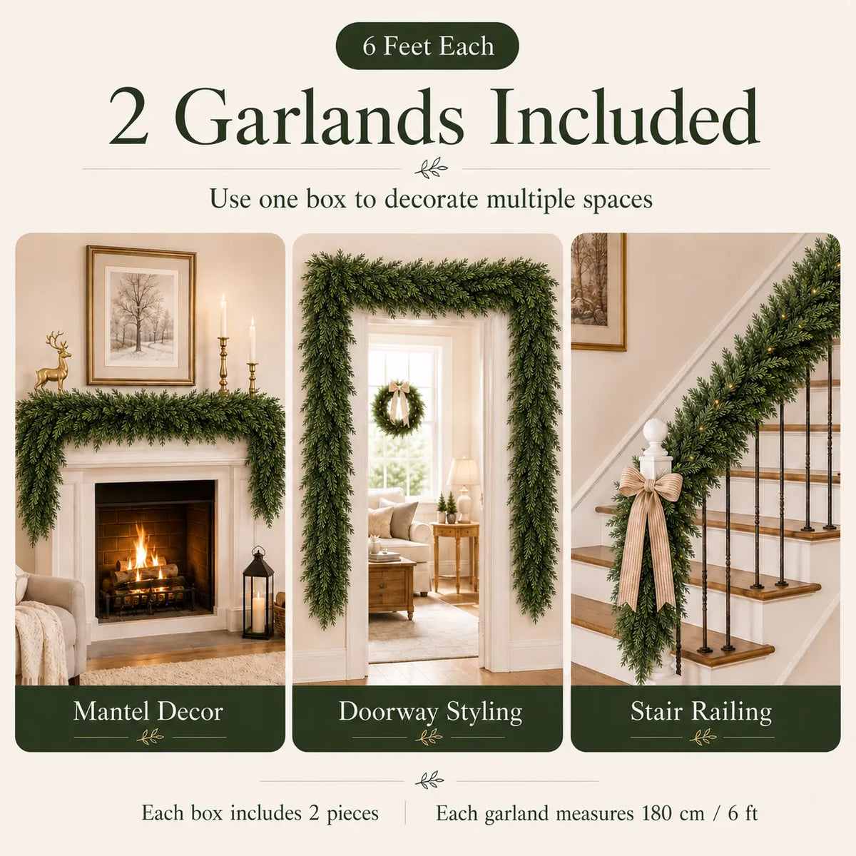 6 FT 2 Pcs Artificial Cedar Garlands, Real Touch Winter Cedar Garland🎄