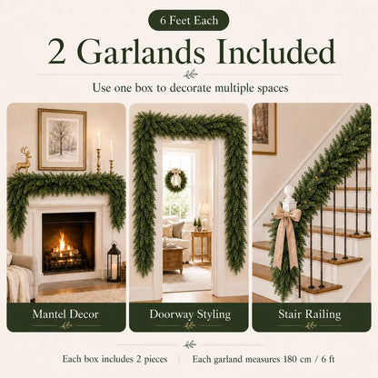 6 FT 2 Pcs Artificial Cedar Garlands, Real Touch Winter Cedar Garland🎄