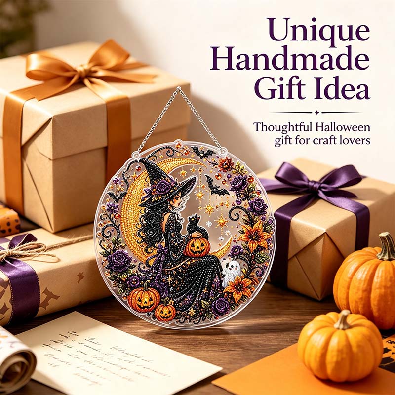 Halloween Diamond Painting Hanging Ornament Kit, Black Cat Moon🎃