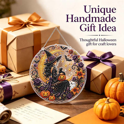 Halloween Diamond Painting Hanging Ornament Kit, Black Cat Moon🎃