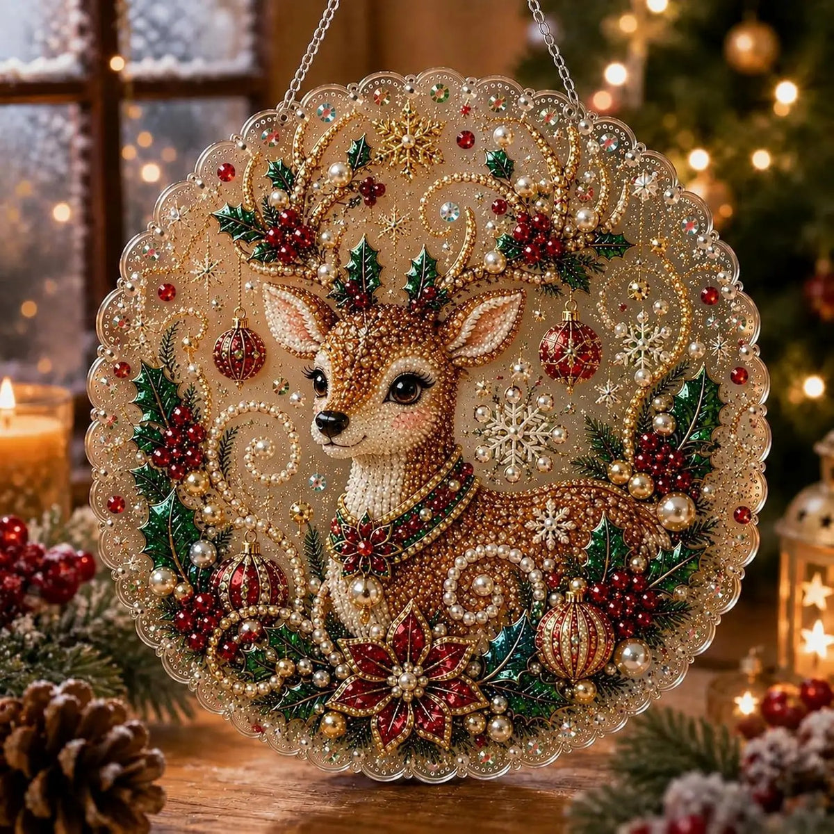 Christmas Pearl Diamond Painting Suncatcher Craft Kit (8in), DIY Crafting Set🎄
