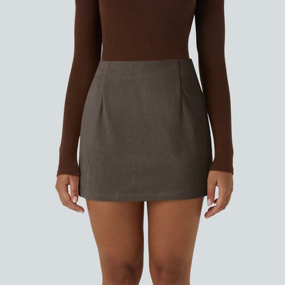 High Waisted Invisible Zipper 2-in-1 Mini A-line Corduroy Casual Skirt 👗