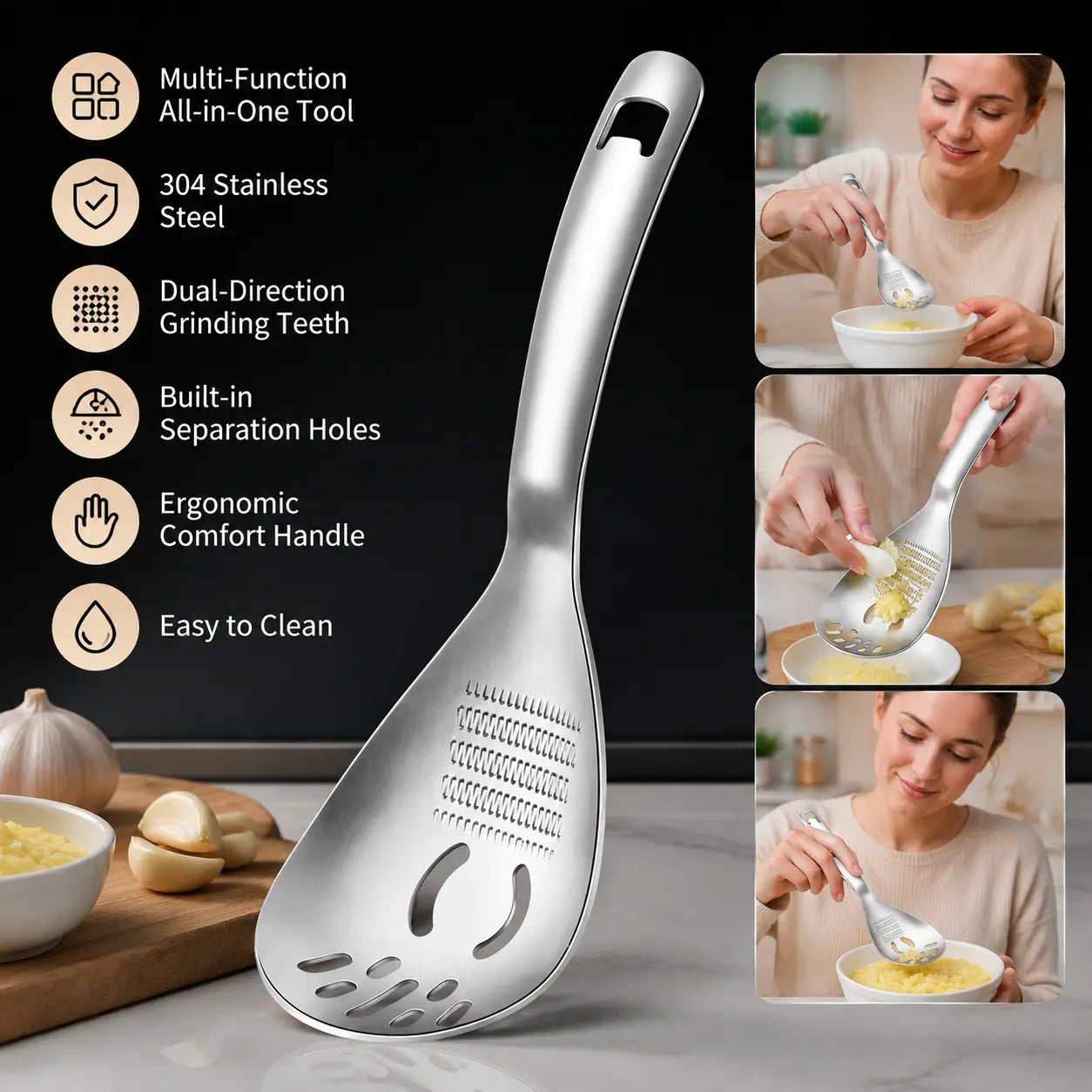 1 Count 304 Stainless Steel Multifunctional Kitchen Spoon🍳