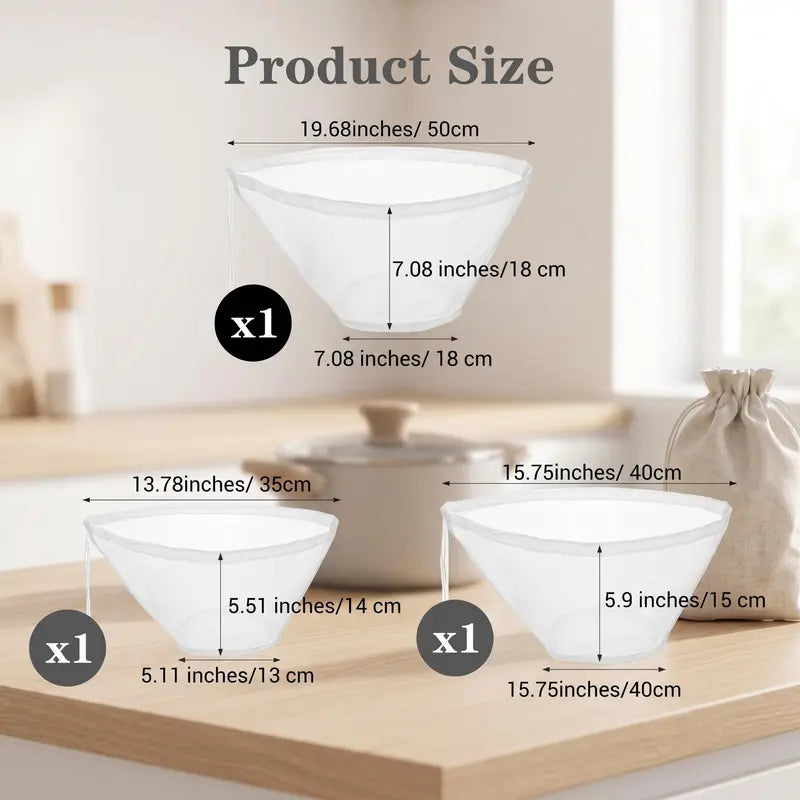 3 Pcs Bowl-Shaped Nylon Nut Milk Bag, Reusable Strainer Bags 🥣