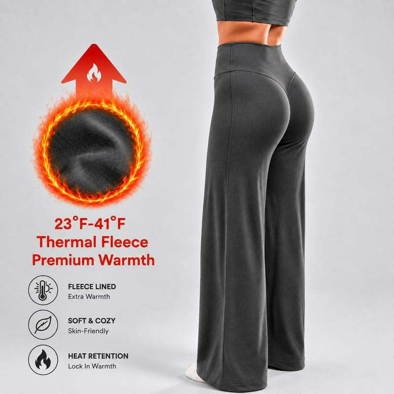 Women's Fleece Lined Wide Leg Pants,High Waisted Soft Thermal straight Leg LoungePants👖
