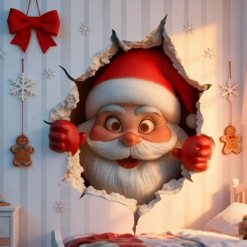 3PCS Festive Decor Santa Face Vinyl Stickers- Smooth 3D Illusion Figure Shape Peel-Off Pack🎅