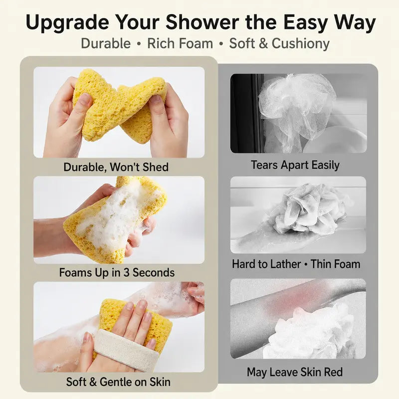 2Pcs Soft Bath Sponge with Soap Pocket,Quick Foaming Shower Scrub Sponge for Smooth Skin & Daily Body Cleaning🧼