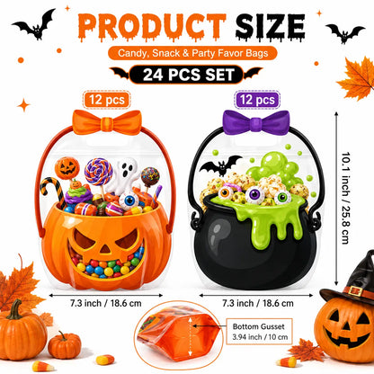 12/24/36/48/60 Pcs Halloween Plastic Goodie Bags, Trick or Treat Candy Bags🎃🍬
