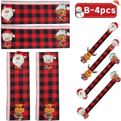 2/4/6PCS Plush Christmas Refrigerator Door Handle Covers - Red and Black Plaid Wraps🎄