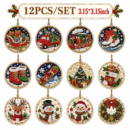 6Pcs/12Pcs Christmas DIY Diamond Painting Ornaments Kit, Xmas Tree Hanging Pendant🎄