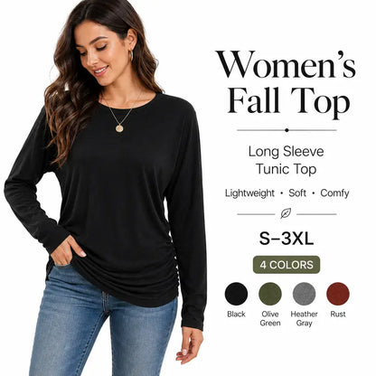 Womens Long Sleeve Shirts Ruched Hem Fall Tops Lightweight Sweaters🧶