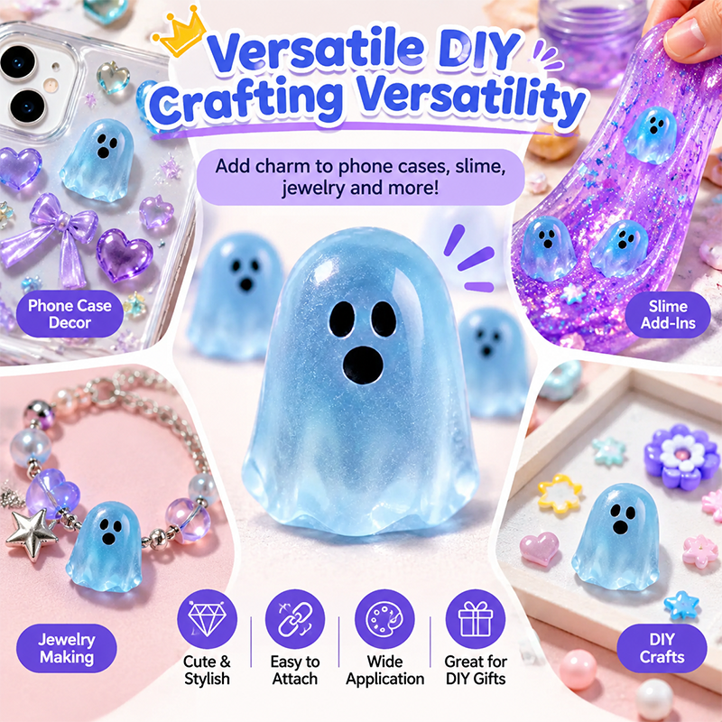 Glow In Dark Cute Ghost Resin Bead Set, Random Pattern Luminous Decorative Charms👻