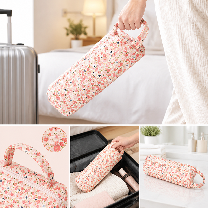 Quilted Multi‑Purpose Storage Bag, Portable Zipper Cosmetic Makeup Pouch 🎒