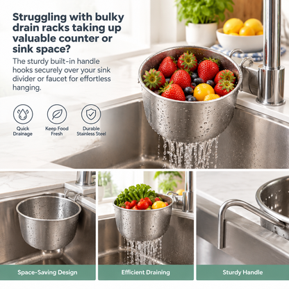 1 Count Stainless Steel Sink Hanging Drain Basket, with Handle Fast Draining🧺