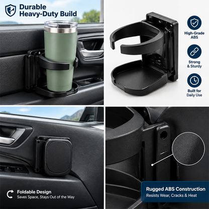 Universal Foldable Car Cup Holder with Hook, Space-Saving Vehicle Drink Holder for Bottles☕