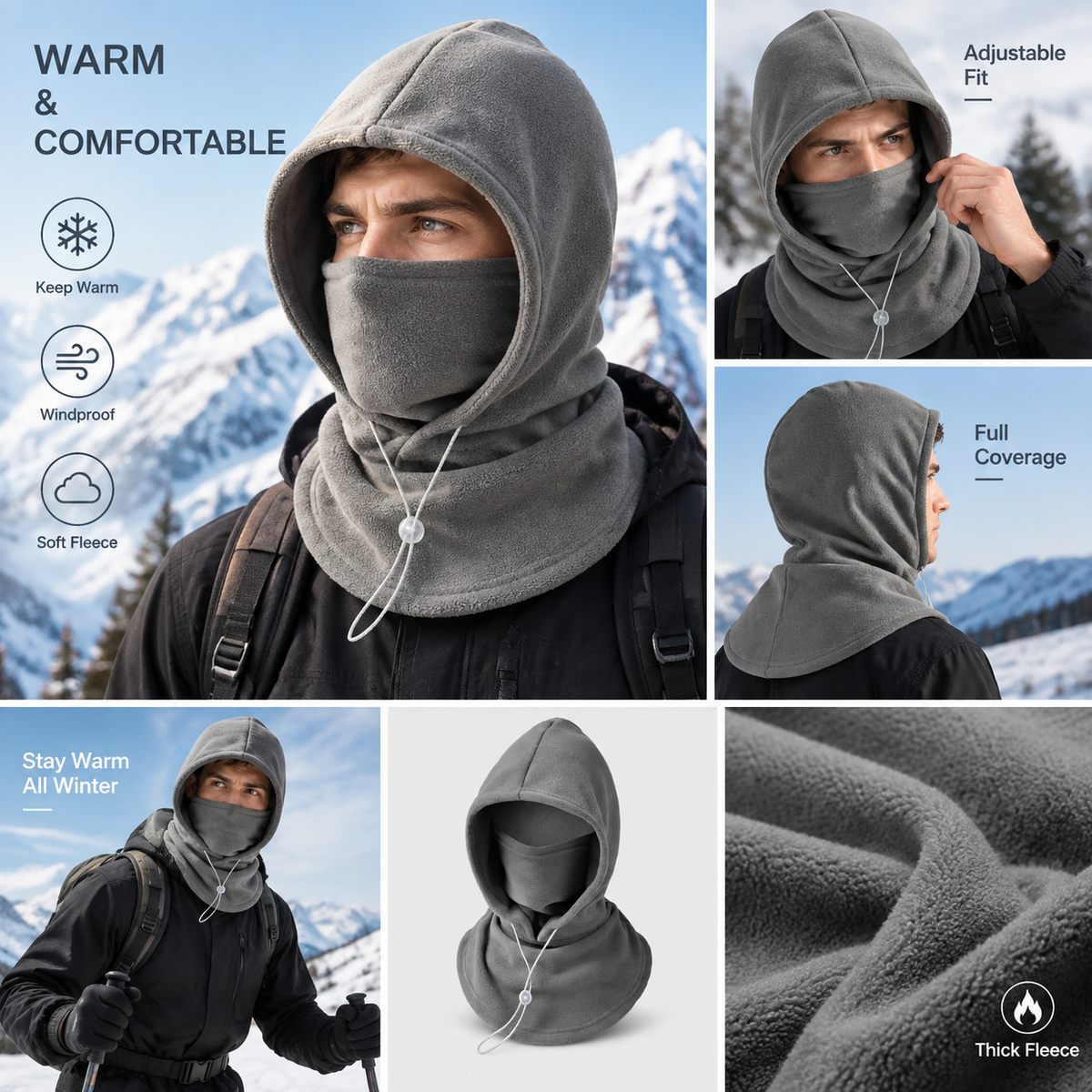 2-Piece Integrated Flannel Warm Face Mask and Hat, Windproof and Warm🌬️