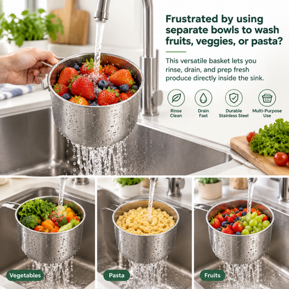 1 Count Stainless Steel Sink Hanging Drain Basket, with Handle Fast Draining🧺