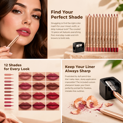 12 Pcs Matte Lip Liner Set with Sharpener, Blendable Lip Pencil💋