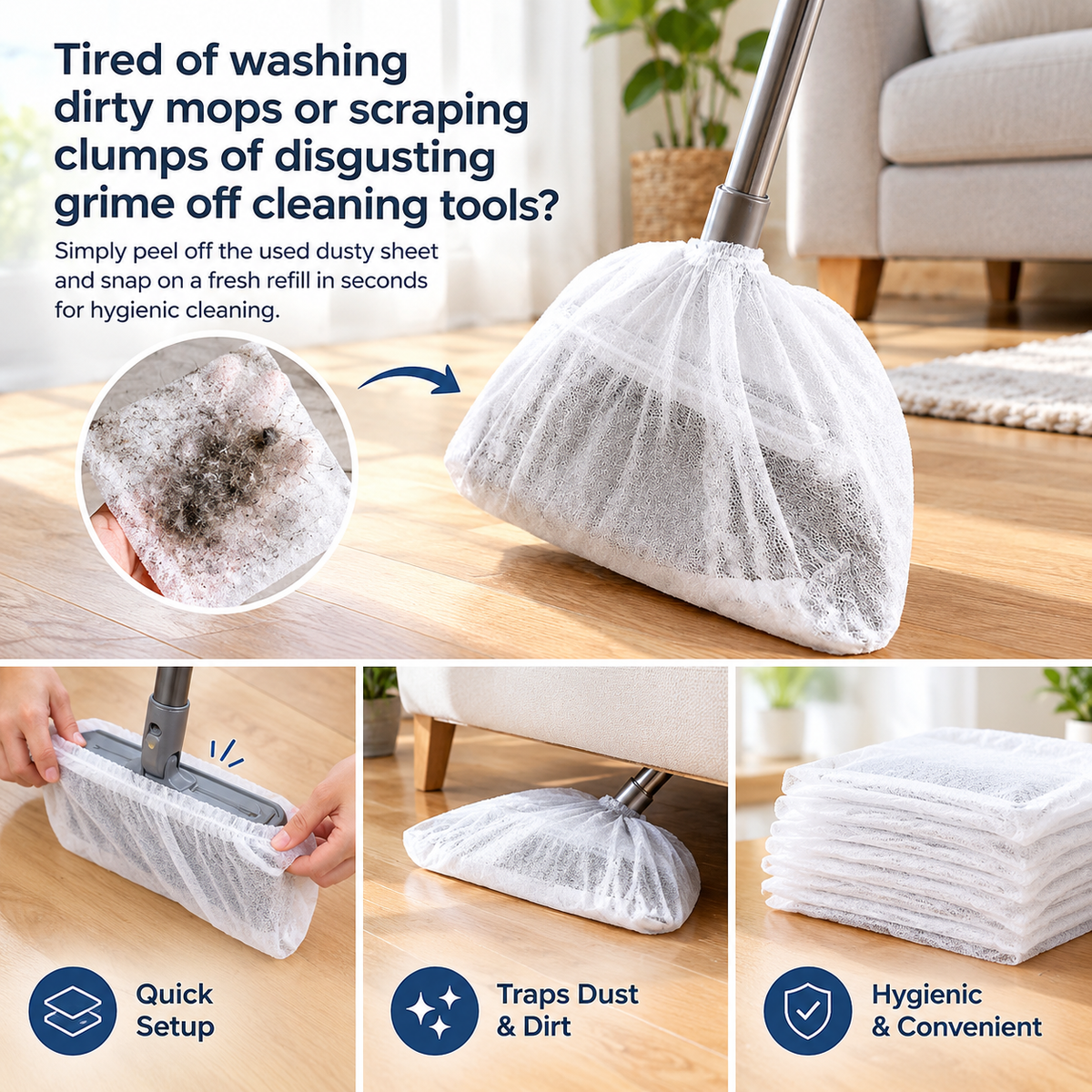50 Pcs Disposable Static Duster Refill Sheets, Floor & Gap Dust Cleaner 🧹