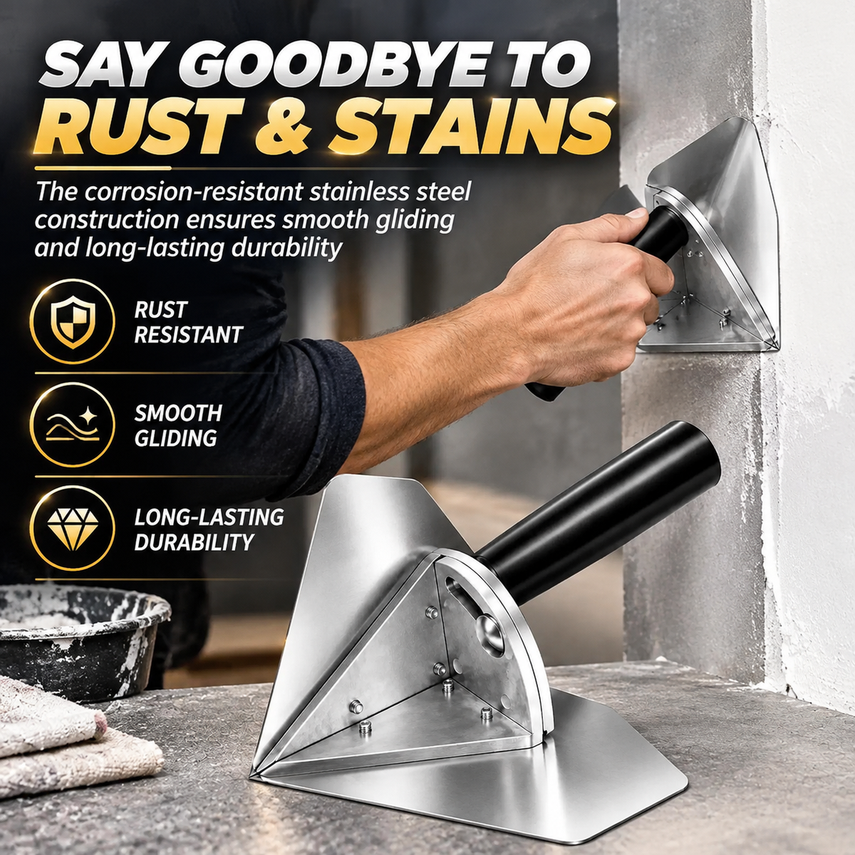 Interior Corner Finishing Trowel Stainless Steel, Silver Shaped Finishing Tool 👋