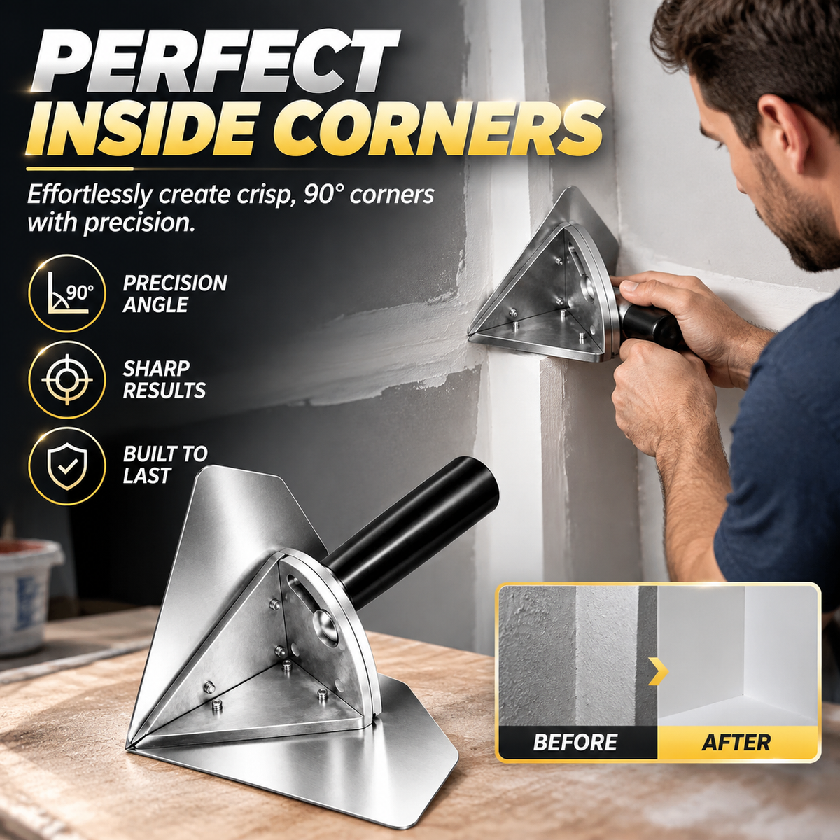 Interior Corner Finishing Trowel Stainless Steel, Silver Shaped Finishing Tool 👋