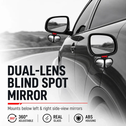 360° Rotatable Car Blind Spot Mirror Dual‑Lens Real Glass ABS Housing Adhesive🚗