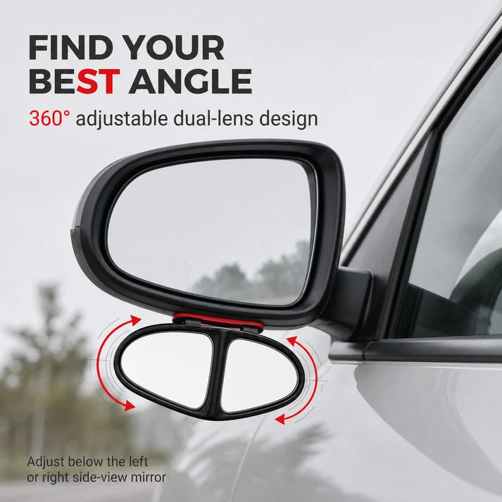 360° Rotatable Car Blind Spot Mirror Dual‑Lens Real Glass ABS Housing Adhesive🚗