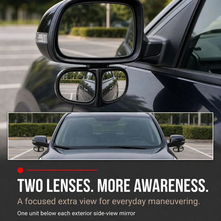 360° Rotatable Car Blind Spot Mirror Dual‑Lens Real Glass ABS Housing Adhesive🚗