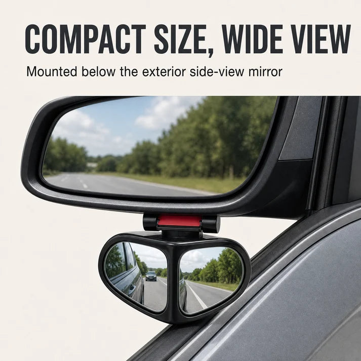 360° Rotatable Car Blind Spot Mirror Dual‑Lens Real Glass ABS Housing Adhesive🚗