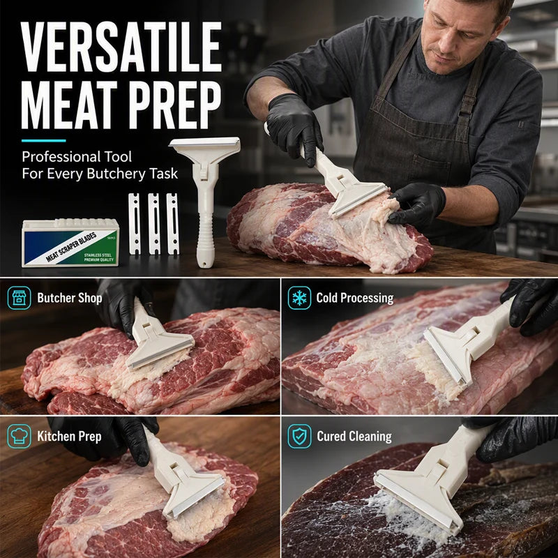 Handheld Fat Trimmer for Beef & Pork,Stainless Steel Meat Scraper, Professional Pork Hair Scraper🥩